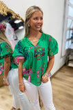 Peyton Puff Sleeve Floral Top Green