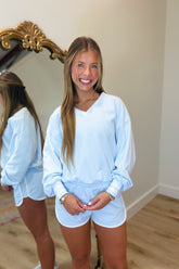 Varsity V Neck Short Set Blue