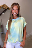 Coastal Stripe Top Lagoon Tide