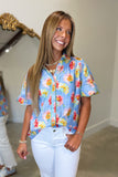 Umgee Shoreline Florals Top Blue