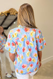 Umgee Shoreline Florals Top Blue