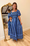 Autumn Agenda Striped Midi Dress Navy
