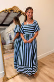 Autumn Agenda Striped Midi Dress Green