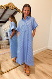 Drift Away Striped Short Sleeve Dress Blue
