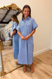 Drift Away Striped Short Sleeve Dress Blue