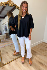 Purely Essential Scalloped Hem Top Black