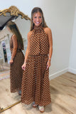 Cascading Dots Skirt Set Brown