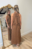 Cascading Dots Skirt Set Brown