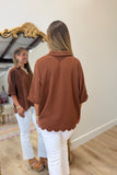 Purely Essential Scalloped Hem Top Brown