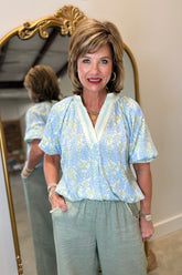Umgee Floral Sky Blue Blouse