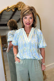 Umgee Floral Sky Blue Blouse