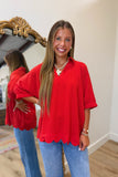 Purely Essential Scalloped Hem Top Red
