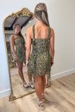 Leopard Fringe Velvet Dress Olive