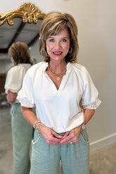 Umgee Feminine Textured Blouse Ecru