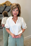 Umgee Feminine Textured Blouse Ecru