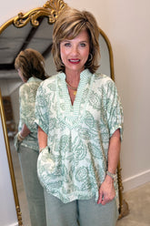 Umgee Oversized Dolman Sleeve Blouse Sage
