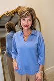 Scalloped Edge Top Denim Blue
