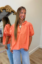 Lucy Ruffle Neck Blouse Orange