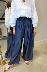 THML Pull On Wide Leg Tencel Pant Indigo