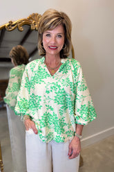 Umgee Scalloped Trimmed Blouse Green