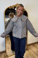 Texture Sherpa Peterpan Collar Jacket Grey