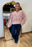 Bow Tie Fur Jacket Pink