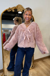 Bow Tie Fur Jacket Pink