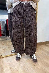 Umgee Fleece Leopard Barrel Pants
