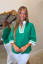 Kelly Green 3/4 Sleeve Blouse