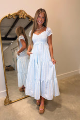 Meadow Muse Smocked Midi Dress Blue