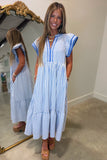 Mixed Stripe Midi Dress Blue
