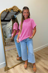 Third Bell Mineral Washed Knit Top Pink