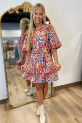 Mauve Multi Floral Belted Dress