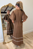 Simple Southern Social Puff Sleeve Midi Dress Brown