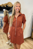 Stella Front Zip Dress Rust