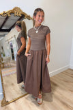 October Awaits Shirred Midi Dress Brown