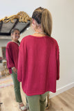 Britton Folded Sleeve Knit Top Wine