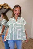 Geometric Vibes V Neck Top Green