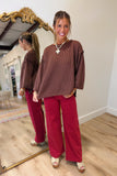 Britton Folded Sleeve Knit Top Brown