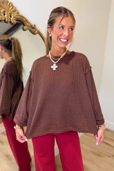 Britton Folded Sleeve Knit Top Brown