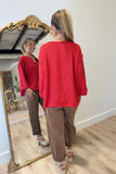 Britton Folded Sleeve Knit Top Red