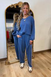Cozy New Year V Neck Set Blue