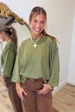 Britton Folded Sleeve Knit Top Olive