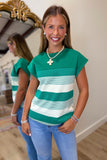School Day Ready Top Green Stripe