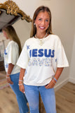 JESUS SAVES Patchwork Top Cream
