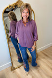 Umgee Bubble Sleeve V Neck Top Plum
