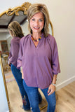 Umgee Bubble Sleeve V Neck Top Plum