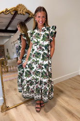 Fallon Eyelet Floral Button Front Dress Olive