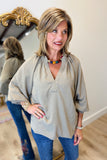 Umgee Bubble Sleeve V Neck Top Mocha