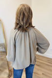 Umgee Bubble Sleeve V Neck Top Mocha